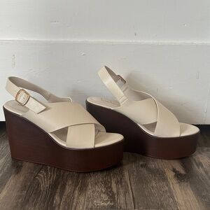 Lulu's Cream and Brown Wedge Sandals. Never been worn.